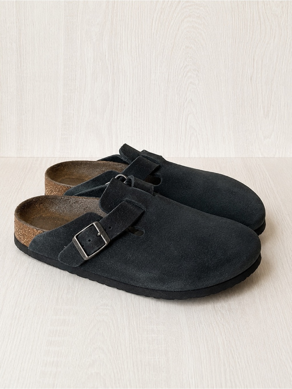 Birkenstock Boston Black Suede Leather Clogs Mules Unisex Slip On Shoes Size 39
